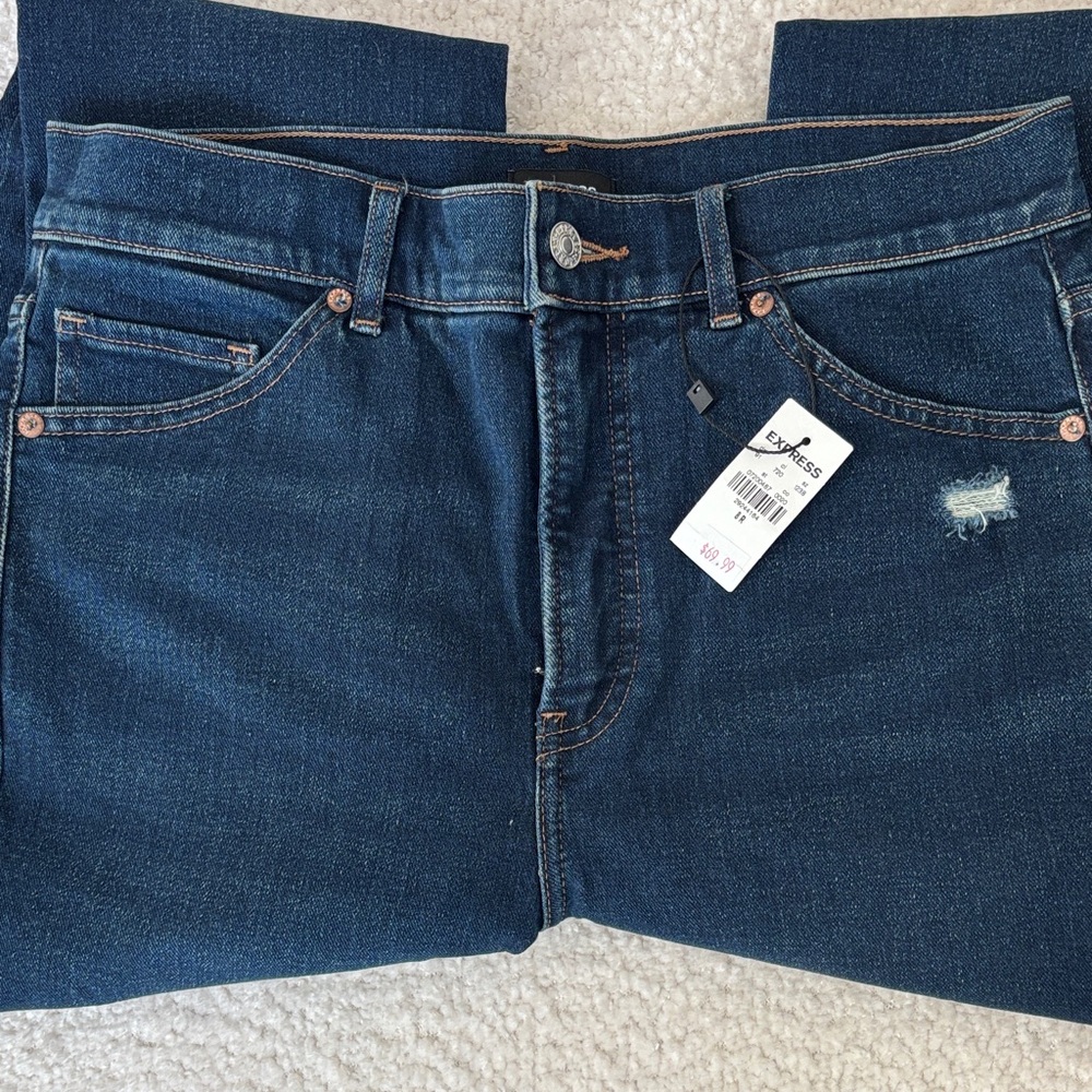 Express Women's Dark Blue Slim Straight Leg Jeans